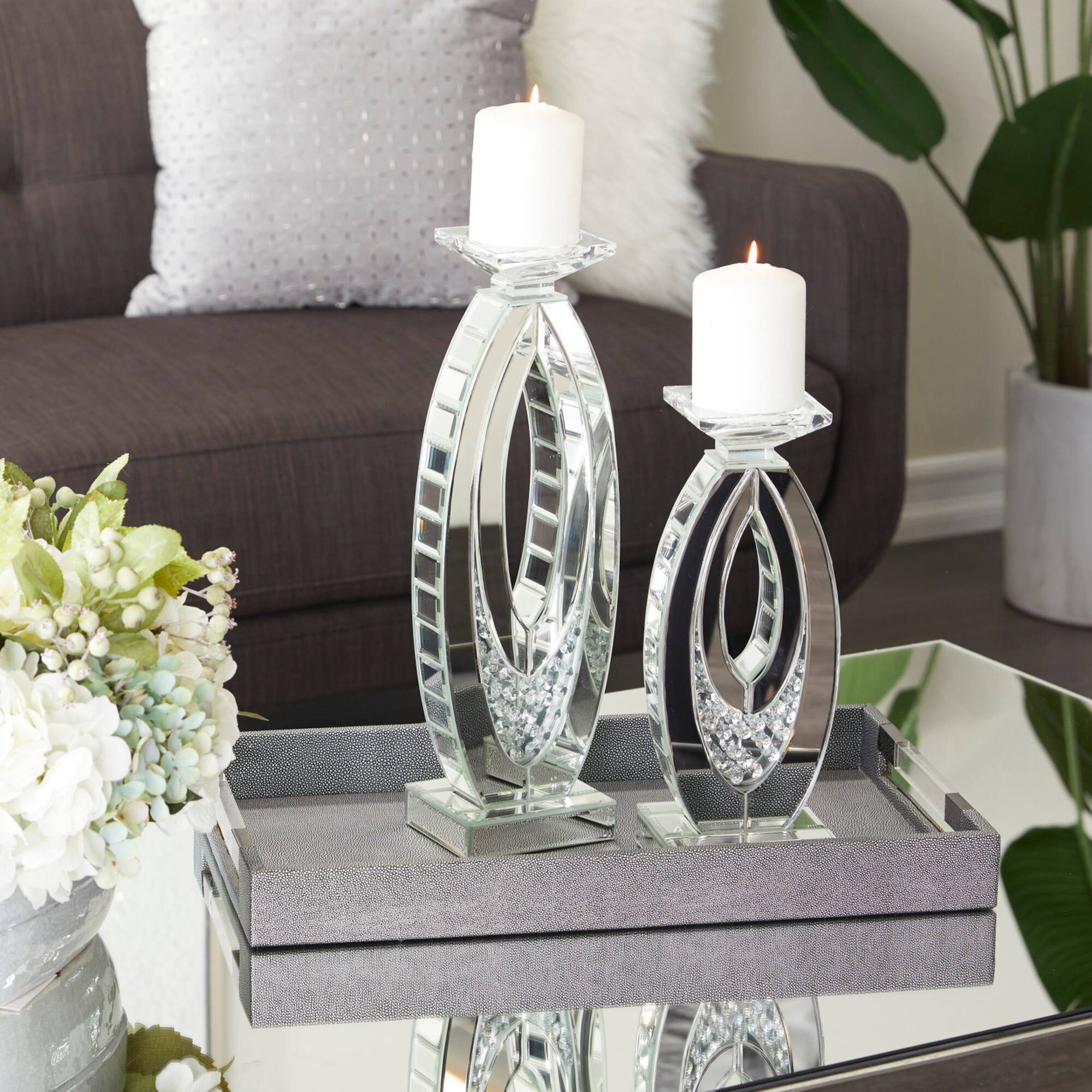 Set of 2 Clear MDF Glam Candle Holder, 17" x 6" x 4"